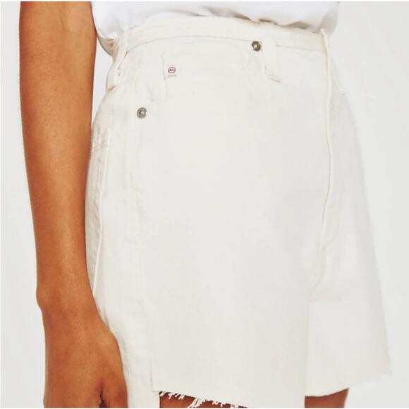 AG Adriano Goldschmied Renn Revival Cutoff Denim Shorts, Cream, Size 31 - Picture 2 of 10